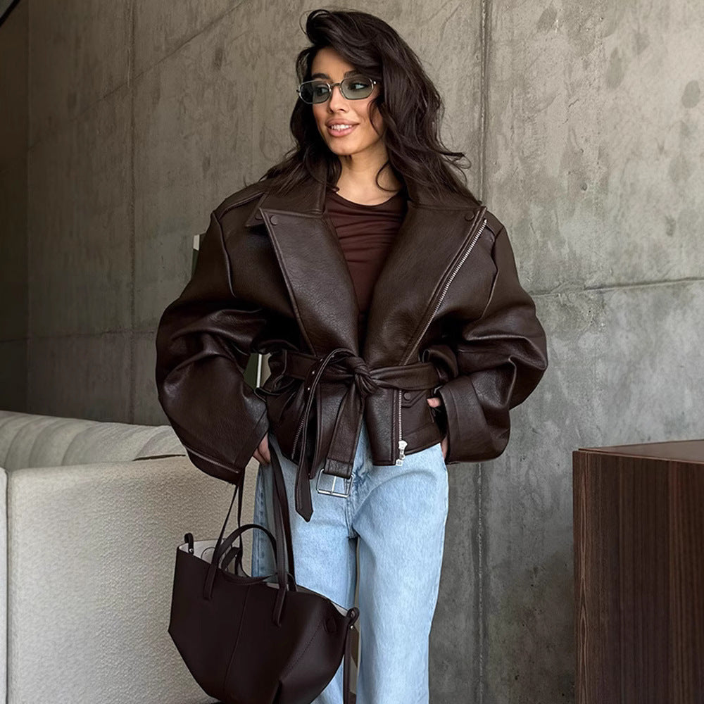 AMBRINE | FAUX LEATHER CROP JACKET