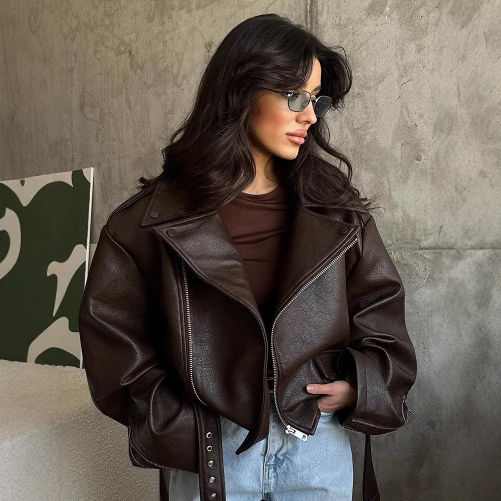 AMBRINE | FAUX LEATHER CROP JACKET