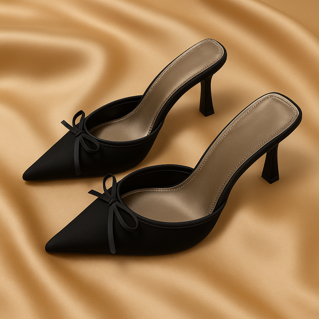 ELISE | ELEGANTE MULES MIT SATINKNOTEN 