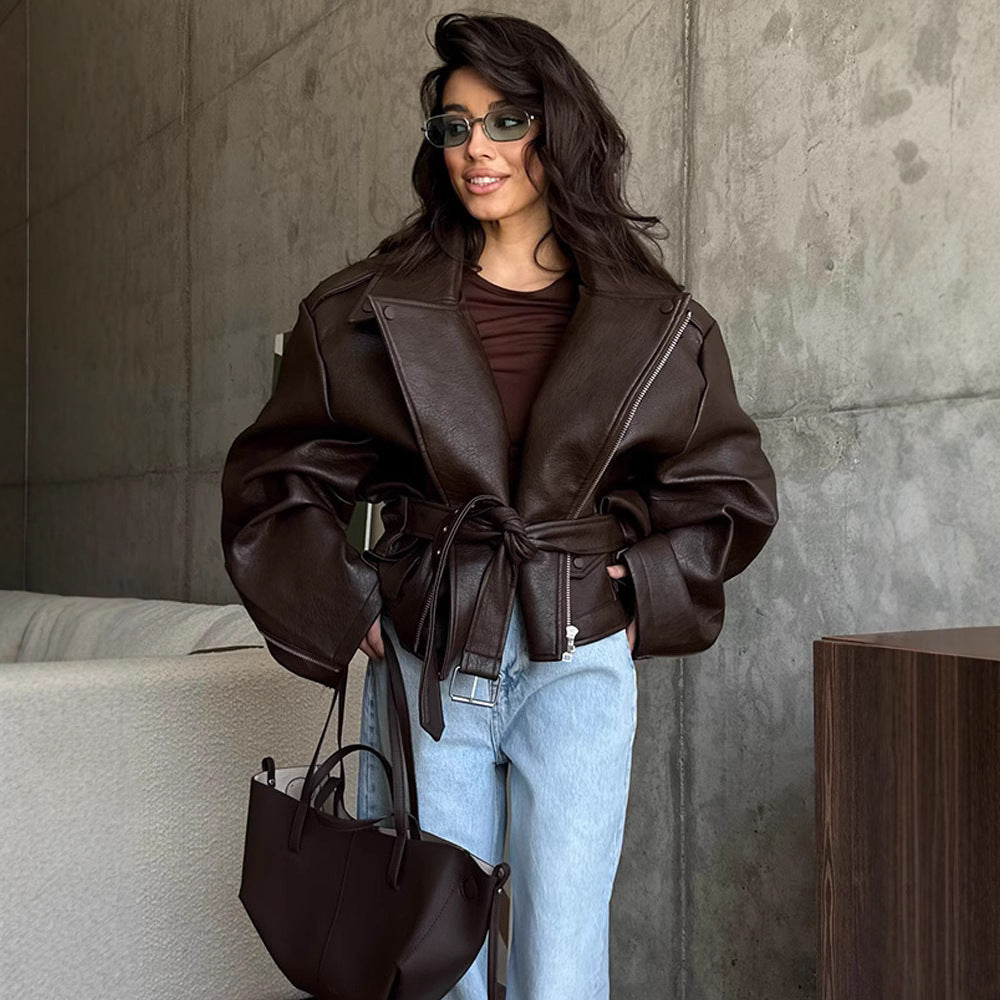 AMBRINE | FAUX LEATHER CROP JACKET