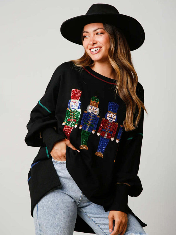 Sequin Embellished Nutcracker Graphic Sweatshirt