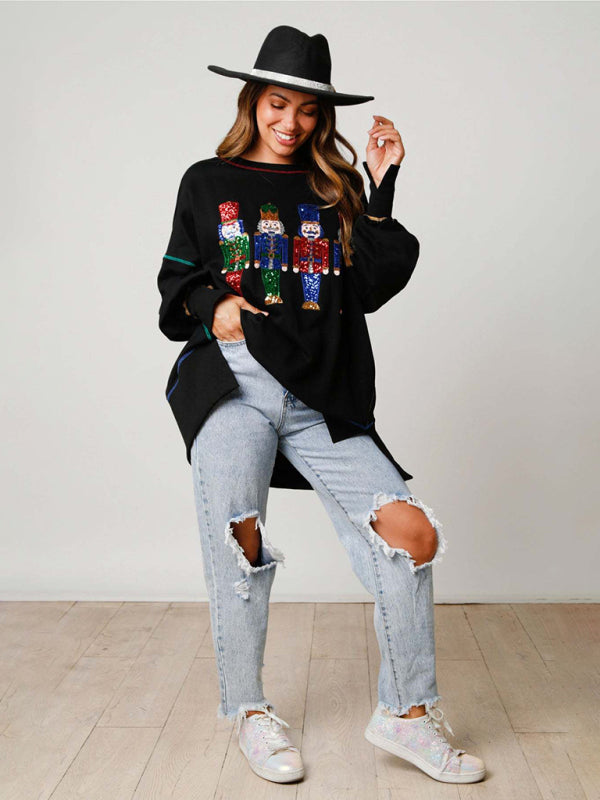 Sequin Embellished Nutcracker Graphic Sweatshirt