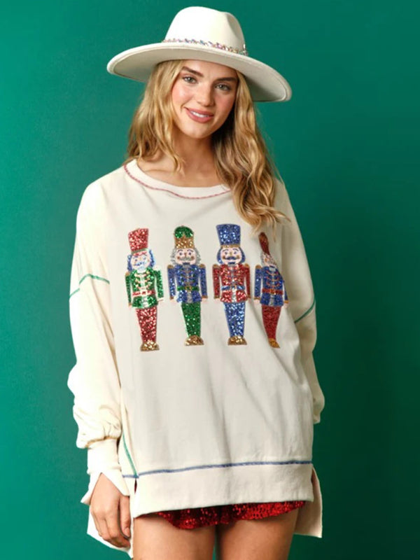 Sequin Embellished Nutcracker Graphic Sweatshirt